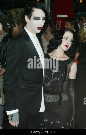Marilyn Manson and Dita von Teese arrive for the Metropolitan Museum of Art's Costume Institute Gala Celebrating AngloMania: Tradition and Transgression in British Fashion at the Metropolitan Museum of Art in New York on May 1, 2006.  (UPI Photo/Laura Cavanaugh) Stock Photo