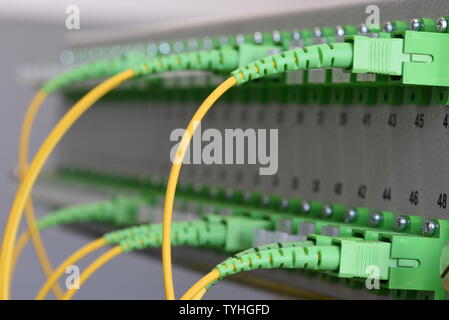 Optical distribution frame with optic cables at gigabit passive optical of FTTH networks Stock Photo