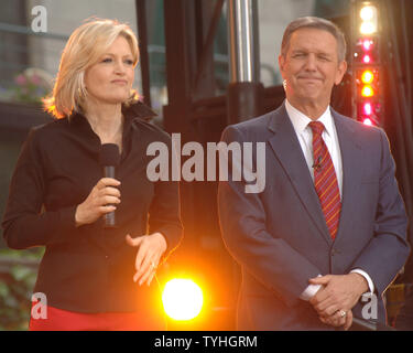 WABC tv Good Morning America hosts Diane Sawyer and Charles Gibson (shown on 5/26/06) years of partnership will soon end.Gibson takes over as permanent anchor for 'World News Tonight' on May 29,2006 and will pull double duty on the am and pm side of the clock until June 30,2006.Gibson takes over for Bob Woodruff and Elizabeth Vargas who stepped down due to injuries in Iraq and maternity leave. (UPI Photo/Ezio Petersen) Stock Photo