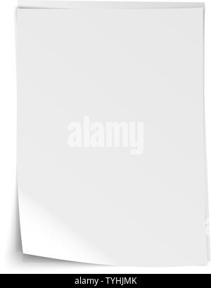 stack of empty realistic white sheets of writing paper with bent corner and shadows vector illustration Stock Vector