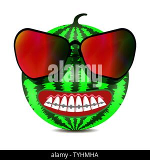 Cartoon Watermelon and Braces Theeth. Medical Braces Teeth. Dental Care Orthodontic Treatment. Cartoon Opening Mouth. Stock Vector