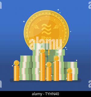 Libra currency with cash money in flat style. Vector illustration Stock Vector
