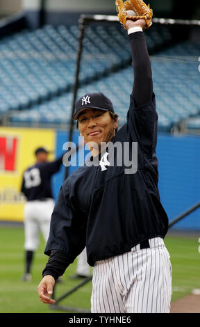 Hideki Matsui, outfielder for the New York Yankees, warms up during ...