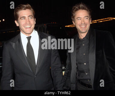 Actors Jake Gyllenhaal and Robert Downey Jr. right attend the