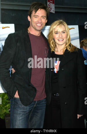 Hugh Jackman and Kate Winslet pose for pictures at the premiere of their new movie 'Flushed Away' at the AMC Lincoln Square Theater in New York on October 29, 2006.  (UPI Photo/Laura Cavanaugh) Stock Photo