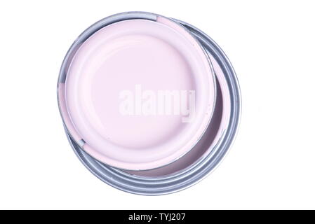 Pink paint can directly above isolated on white background Stock Photo