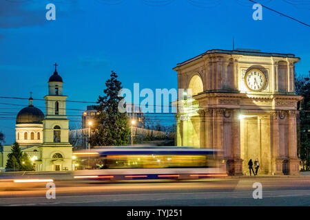 Triumphal Arch in the Great National Assembly Square of Chișinău, Moldova Stock Photo