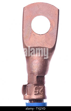 Electrical Cable with Copper Lug Isolated on White Background Stock Photo