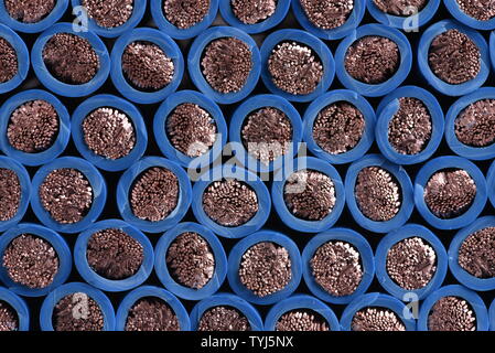 Close-up of electric copper cable front view cross section Stock Photo
