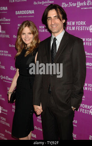 Actress Jennifer Jason Leigh and husband Noah Baumbach (director of film) arrive for the New York premiere of their film 'Margot at the Wedding' on October 7, 2007.  (UPI Photo/Ezio Petersen) Stock Photo