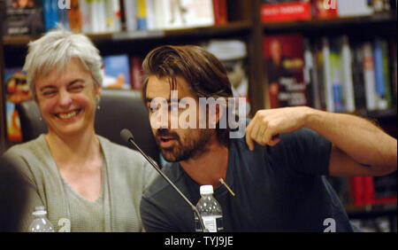 Author Margo Lanagan laughs at comments made by actor Colin Farrell who endorsed the novel 'Click'.which was written by several authors, at a seminar held at Borders book store in New York on October 22, 2007.  (UPI Photo/Ezio Petersen) Stock Photo