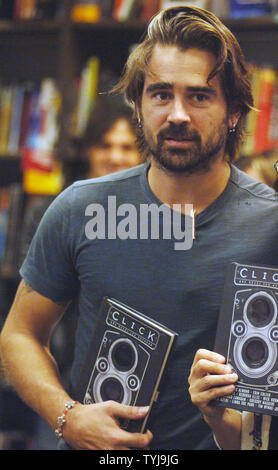 Actor Colin Farrell who endorsed the novel 'Click'.which was written by several authors, takes part in a seminar held at Borders book store in New York on October 22, 2007.  (UPI Photo/Ezio Petersen) Stock Photo