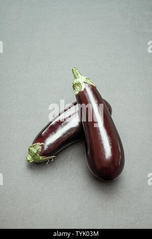 Pair of Aubergines. Stock Photo