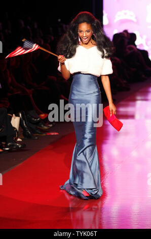 A model steps out on the catwalk in the Barbie Runway Show at the Fall 2009 collections of Mercedes-Benz fashion week at Bryant Park in New York City on February 14, 2009.  (UPI Photo/John Angelillo)   . Stock Photo