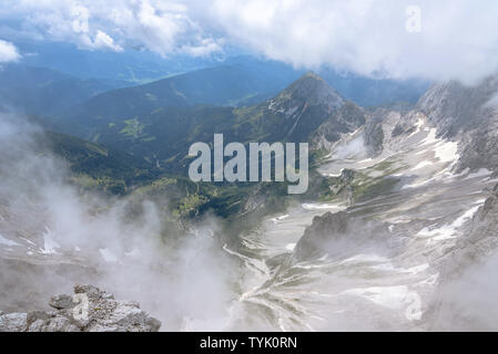 The view from Dachstein Mountain onto the valley below in Austria Stock Photo