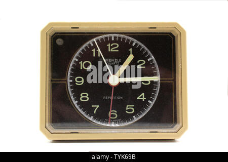 Vintage Kienzle, made in Germany, plastic alarm clock, isolated on white background, close-up Stock Photo