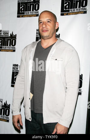 Vin Diesel arrives for the 10th Anniversary of the New York International Latino Film Festival  premiere of 'Fast & The Furious'/'Los Bandoleros' at the School of Visual Arts Theater in New York on July 29, 2009.   (UPI Photo/Laura Cavanaugh) Stock Photo