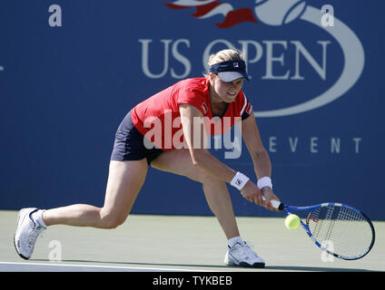 Kim Clijsters of Belgium returns the ball to Marion Monfils of France on day 3 at the US Open Tennis Championships at the Billie Jean King National Tennis Center in New York on September 2, 2009.         UPI/John Angelillo Stock Photo