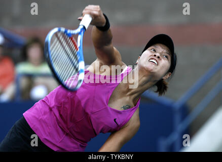 Na Li of China serves to Maria Kirilenko of Russia on day 5 at the US Open Tennis Championships at the Billie Jean King National Tennis Center in New York on September 4, 2009.       UPI/John Angelillo Stock Photo