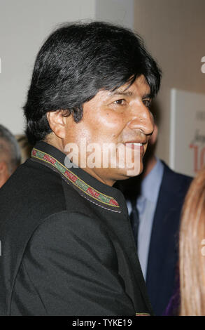 Bolivian President Evo Morales arrives for the Screening of 'South of the Border' at the Walter Reade Theater at Lincoln Center in New York on September 23, 2009.       UPI Laura Cavanaugh Stock Photo