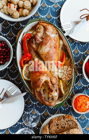 Roasted whole chicken or turkey for celebration and ...
