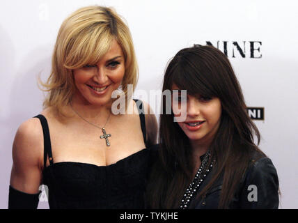 Madonna and daughter Lourdes arrive on the red carpet for the Premiere of 'Nine' at the Ziegfeld Theater in New York City on December 15, 2009.        UPI/John Angelillo Stock Photo