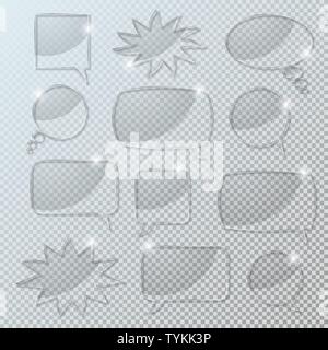 Realistic 3d transparent speech bubbles. Vector glass set. Stock Vector