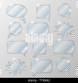 Realistic 3d transparent speech bubbles. Vector glass set. Stock Vector