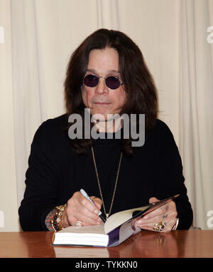 Ozzy Osbourne signs copies of his book 'I Am Ozzy' at Barnes & Noble in New York on January 25, 2010.       UPI /Laura Cavanaugh Stock Photo