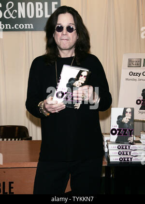 Ozzy Osbourne signs copies of his book 'I Am Ozzy' at Barnes & Noble in New York on January 25, 2010.       UPI /Laura Cavanaugh Stock Photo