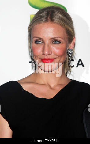 Cameron Diaz arrives for the Tribeca Film Festival opening night premiere of 'Shrek Forever After' at the Ziegfeld Theatre in New York on April 21, 2010.       UPI /Laura Cavanaug Stock Photo