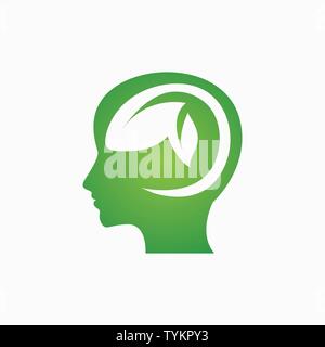 Human brain with leaf logo template Stock Vector