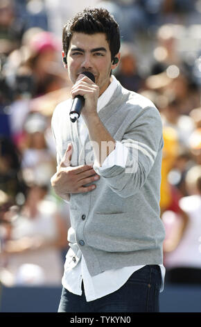 Joe Jonas of the The Jonas Brothers performs during Arthur Ashe Kids' Day at the US Open held at the National Tennis Center on August 28, 2010 in New York.      UPI /Monika Graff... Stock Photo