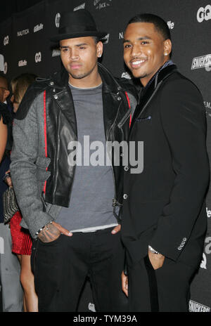 Trey Songz and Chris Brown arrive for the GQ Gentlemen's Ball at the Edison Ballroom in New York on October 27, 2010.       UPI /Laura Cavanaugh Stock Photo