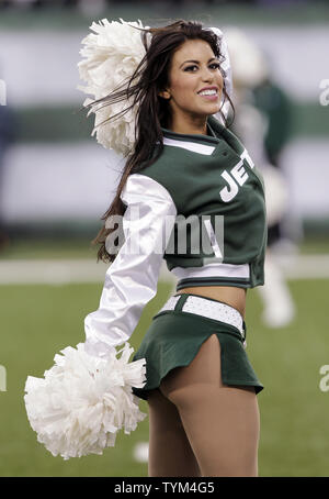 A New York Jets Flight Crew cheerleader performs during a time out as the Houston Texans play the New York Jets in week 11 of the NFL season at New Meadowlands Stadium in East Rutherford, New Jersey on November 21, 2010. The Jets defeated the Texans 30-27.   UPI /John Angelillo Stock Photo