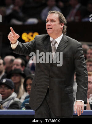 Washington Wizards head coach Flip Saunders reacts in the second half against the New York Knicks at Madison Square Garden in New York City on January 17, 2011. The Knicks defeated the Wizards 115-106.    UPI/John Angelillo Stock Photo