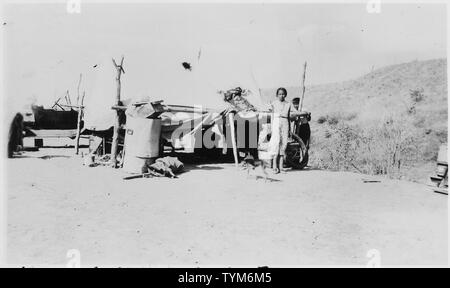 Temporary tent home near Little White River Stock Photo