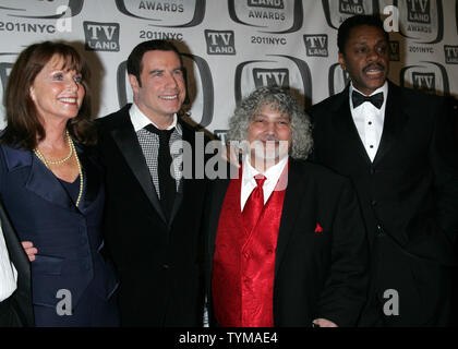 'Welcome Back Kotter' cast: (L-R) Marcia Strassman, John Travolta, Lawrence Hilton-Jacobs and Robert Hegyes arrive for the TV Land Awards at the Jacob Javits Center in New York on April 10, 2011.       UPI /Laura Cavanaugh Stock Photo