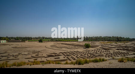 Panorama of Column stumps in a large renovated archaeological site on the Nile, Sudan, Africa Stock Photo