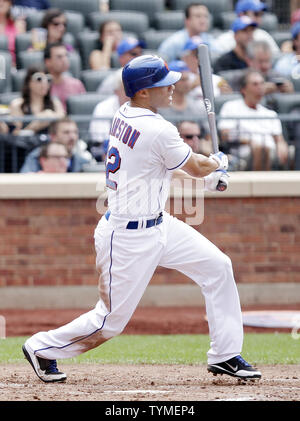 New York Mets Scott Hairston drives in 2 runs with a double in the third inning against the Philadelphia Phillies at Citi Field in New York City on July 16, 2011.   UPI/John Angelillo Stock Photo