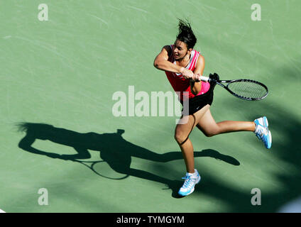 Marion Bartoli of France, eighth seed, returns the ball to Christina McHale of the USA during second-round action at the U.S. Open held at the National Tennis Center on August 31, 2011 in New York. McHale won 7(7)- 6(2), 6-2.    UPI/Monika Graff Stock Photo