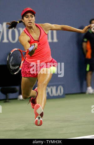 Christina McHale, USA, returns the ball to Maria Kirilenko of Russia in third-round action at the U.S. Open held at the National Tennis Center on September 2, 2011 in New York. Kirilenko won 6-2, 6-3.     UPI/Monika Graff Stock Photo