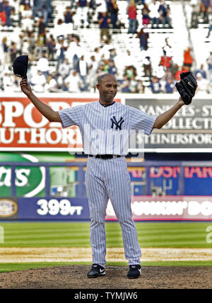 New York Yankees closer Mariano Rivera steps back on the pitchers mound  after the game against the Minnesota Twins in which he collected career  save number 602 and breaking the all time record for saves set by Trevor  Hoffman at Yankee Stadium in