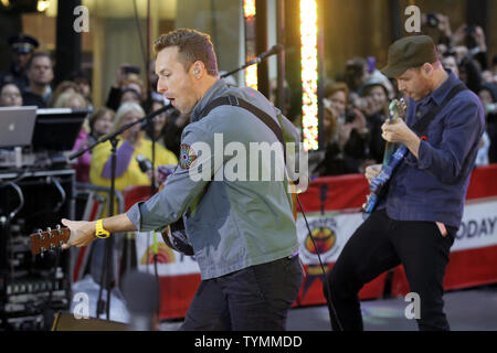 Chris Martin and Coldplay perform on the NBC Today Show at Rockefeller Center in New York City on October 21, 2011.       UPI/John Angelillo Stock Photo