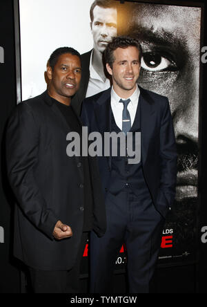 Denzel Washington And Ryan Reynolds New York Premiere Of 'Safe House ...