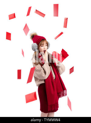 Red envelopes rain beauty on white background Stock Photo
