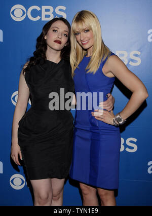 Beth Behrs and Kat Dennings arrives at the CBS Upfronts at Lincoln Center in New York City on May 16, 2012.     UPI/ John Angelillo Stock Photo