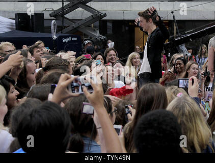 Ryan Folles and the band Hot Chelle Rae perform on the NBC Today Show at Rockefeller Center in New York City on July 20, 2012.       UPI/John Angelillo Stock Photo