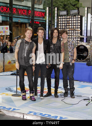 Ryan Folles and the band Hot Chelle Rae perform on the NBC Today Show at Rockefeller Center in New York City on July 20, 2012.       UPI/John Angelillo Stock Photo