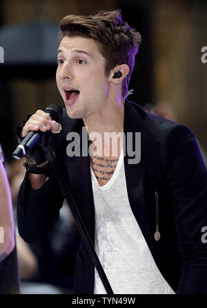 Ryan Folles and the band Hot Chelle Rae perform on the NBC Today Show at Rockefeller Center in New York City on July 20, 2012.       UPI/John Angelillo Stock Photo